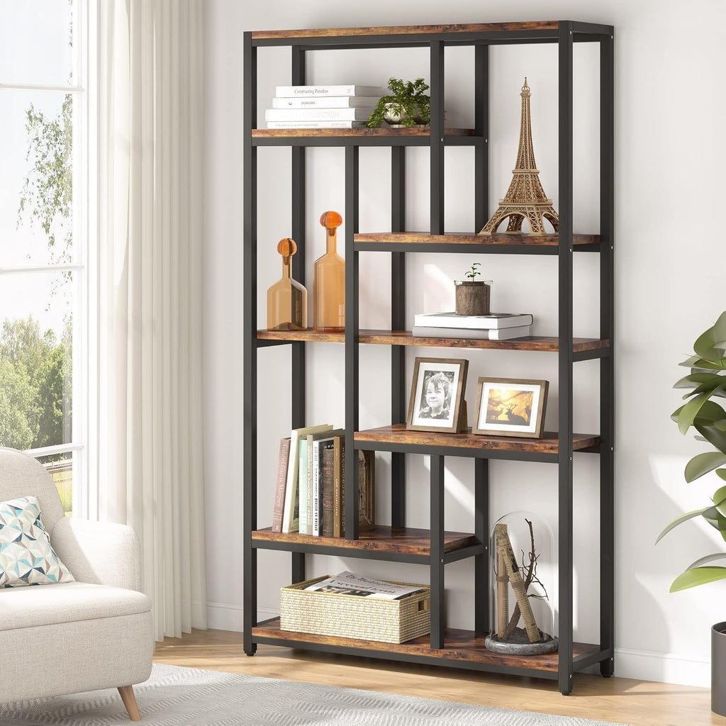 Extra Tall 7 Tier Industrial Etagere Bookcase with 10 Shelves Organizer