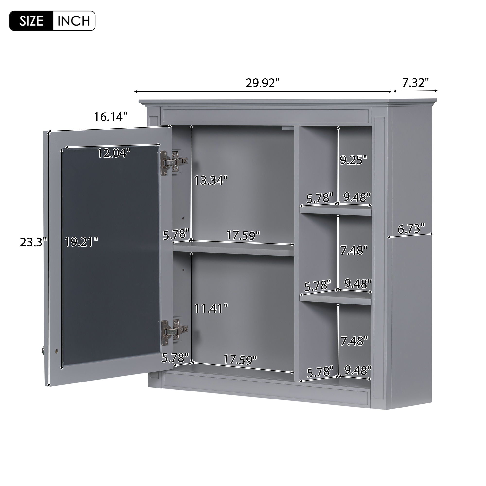 Wall Mounted Medicine Cabinet With Mirror and 3 Open Shelves