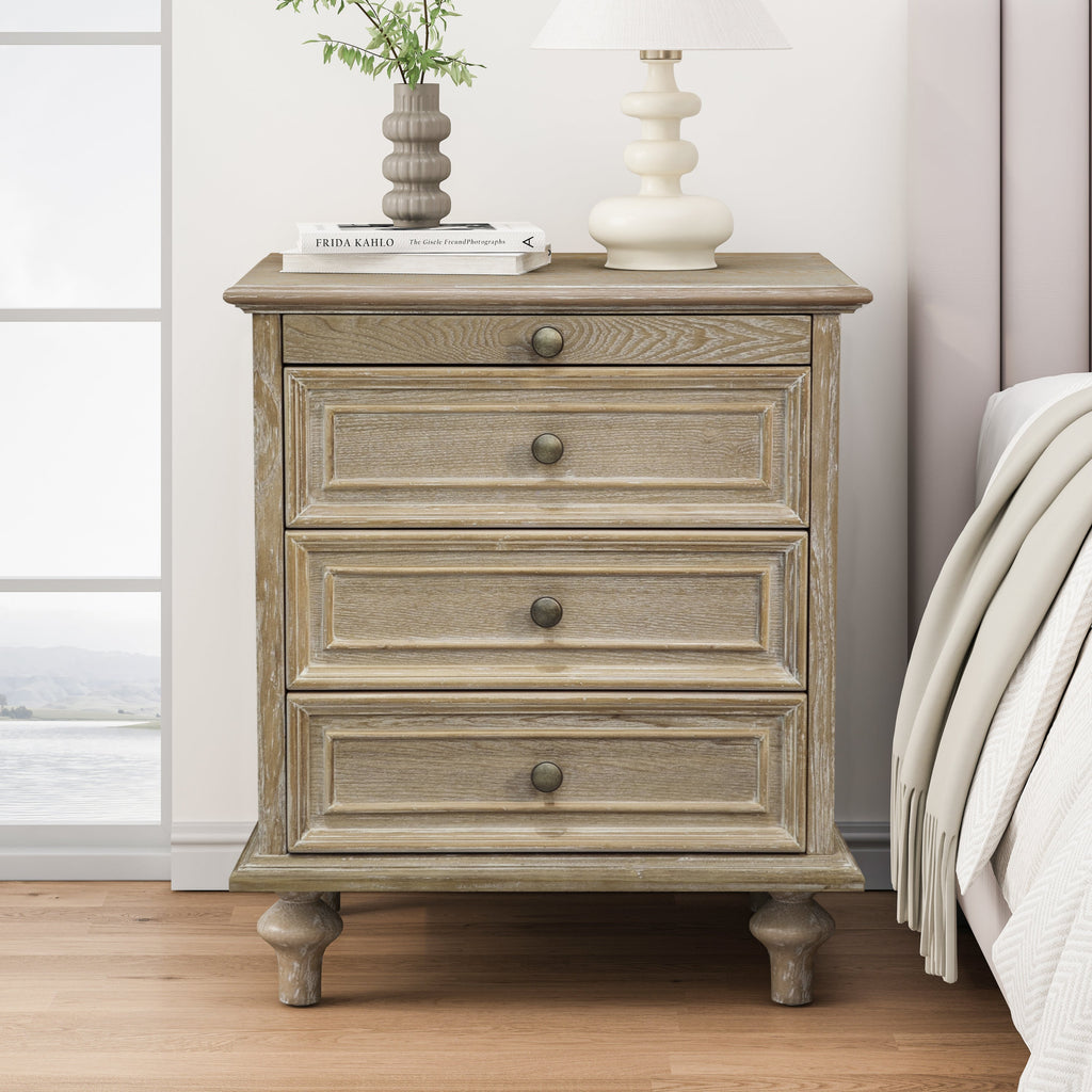 Farmhouse Nightstands with 4 Drawers and Pull-Out Shelf