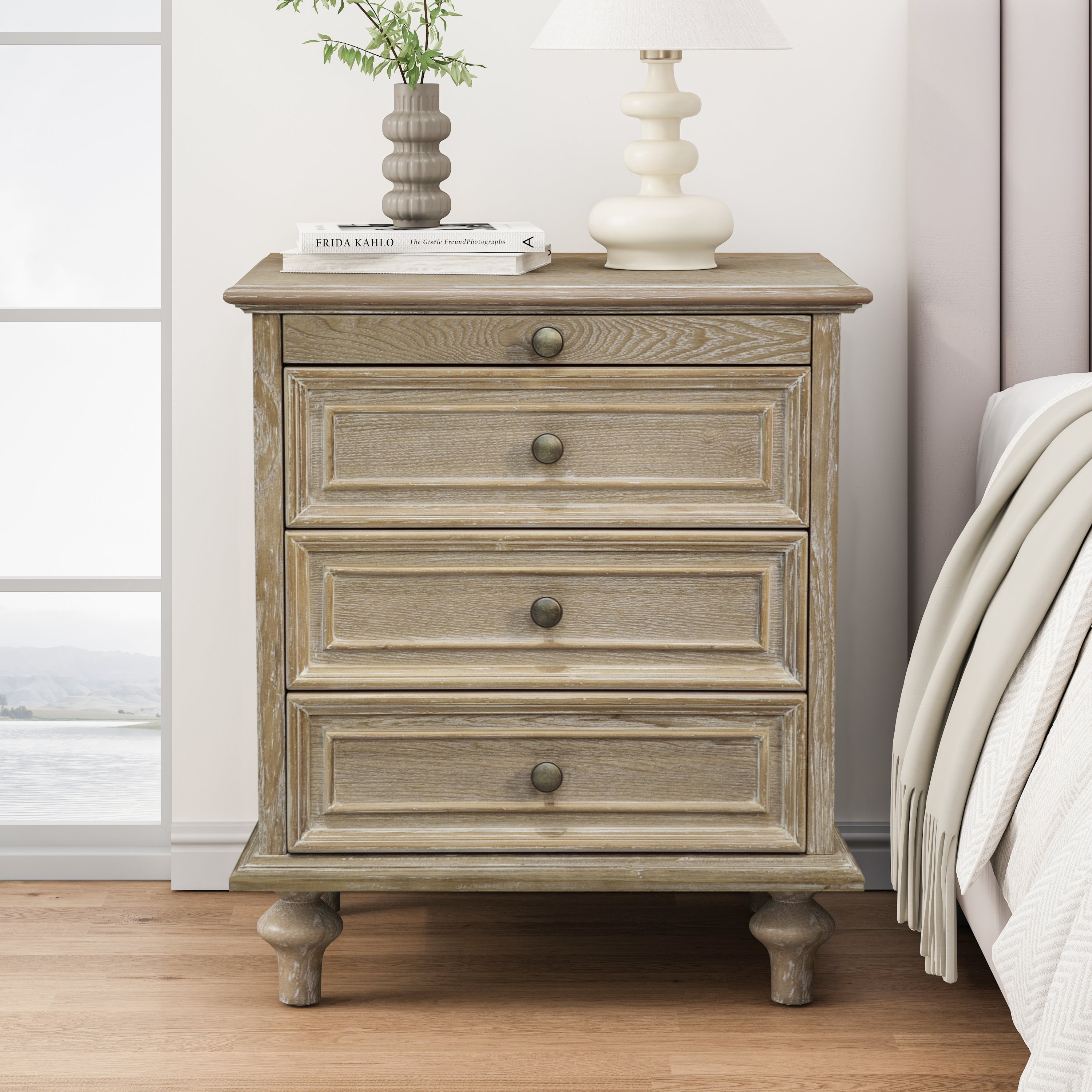 Farmhouse Nightstands with 4 Drawers and Pull-Out Shelf
