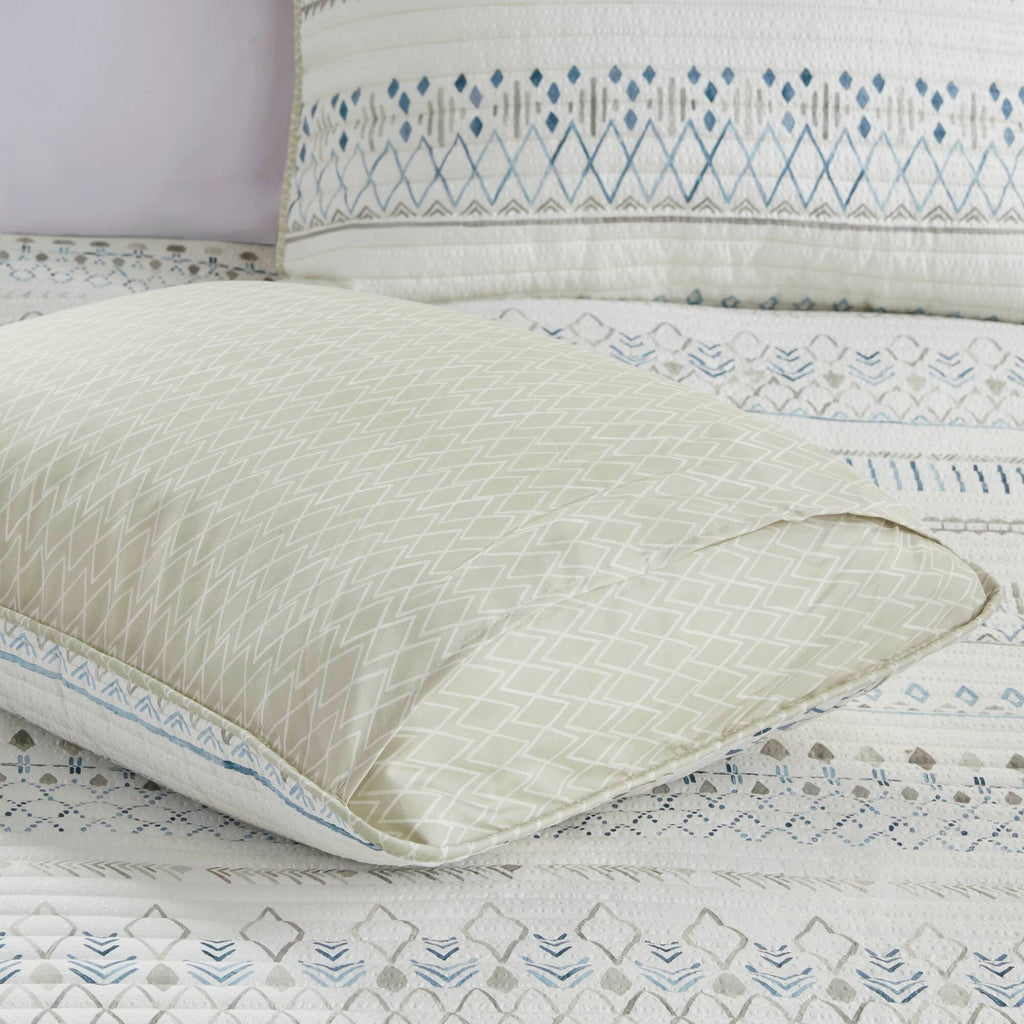 3 Piece Seersucker Quilt Set Taupe Blue King Cal King