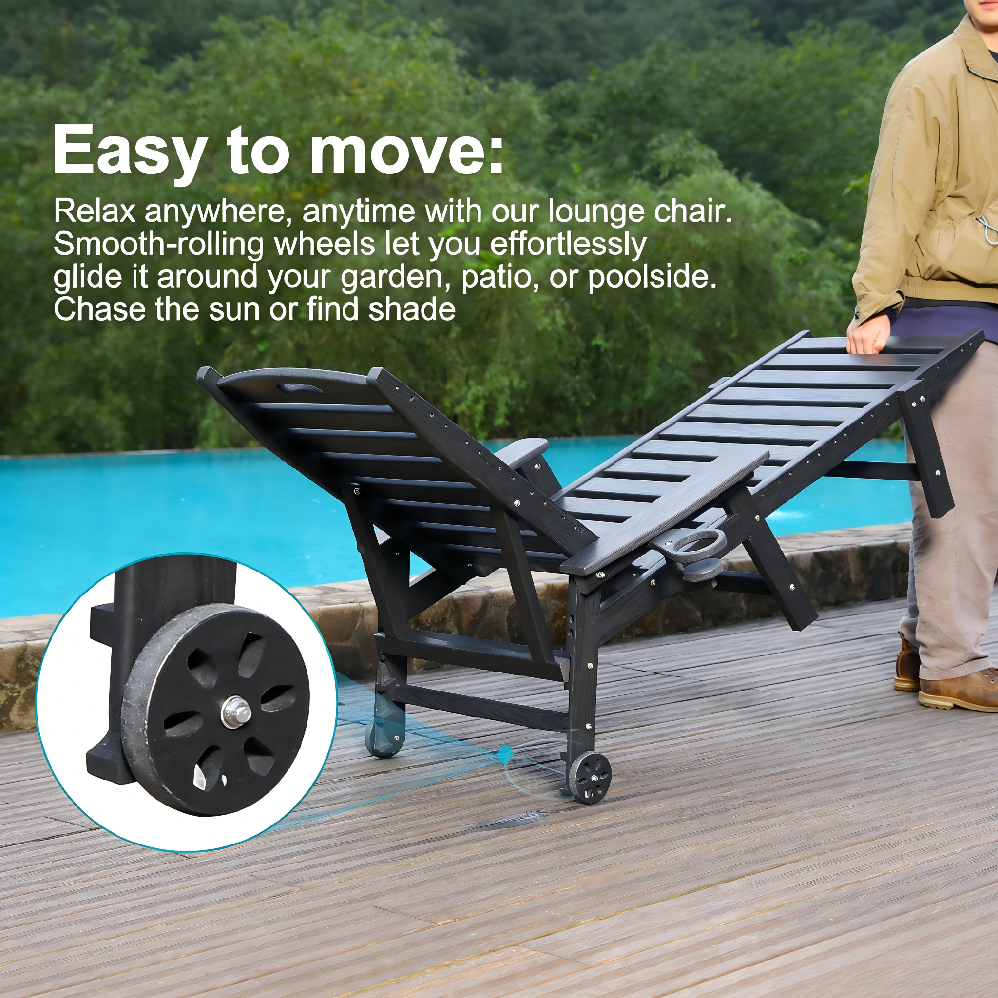 HDPE Chaise Lounge Chair Outdoor with Adjustable Backrest