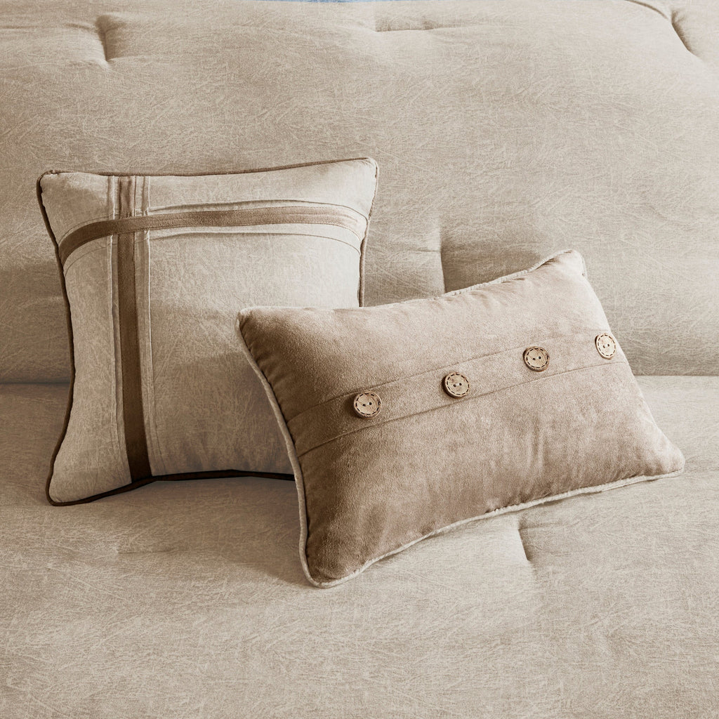 7 Piece Faux Suede Comforter Set Tan King