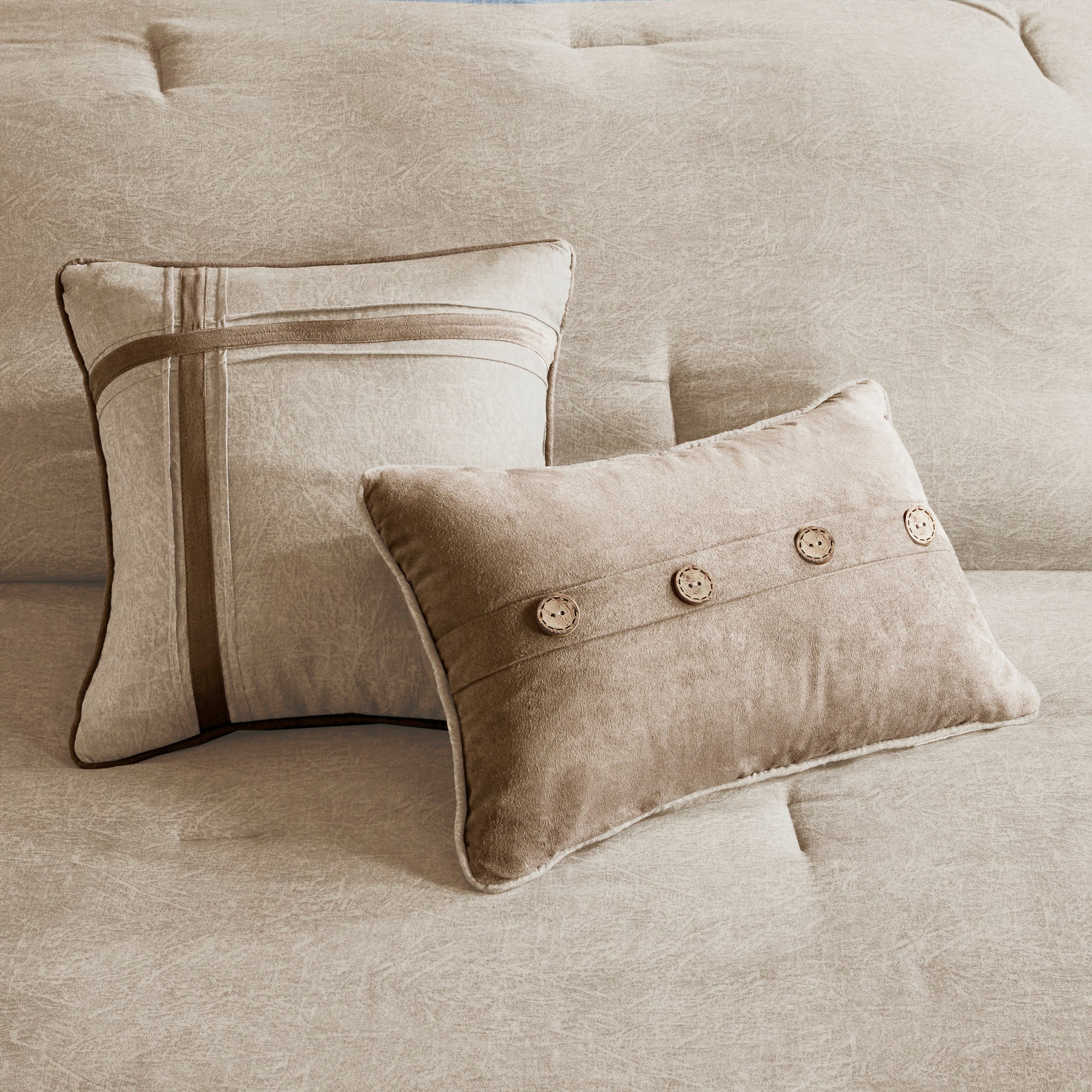 7 Piece Faux Suede Comforter Set Tan King