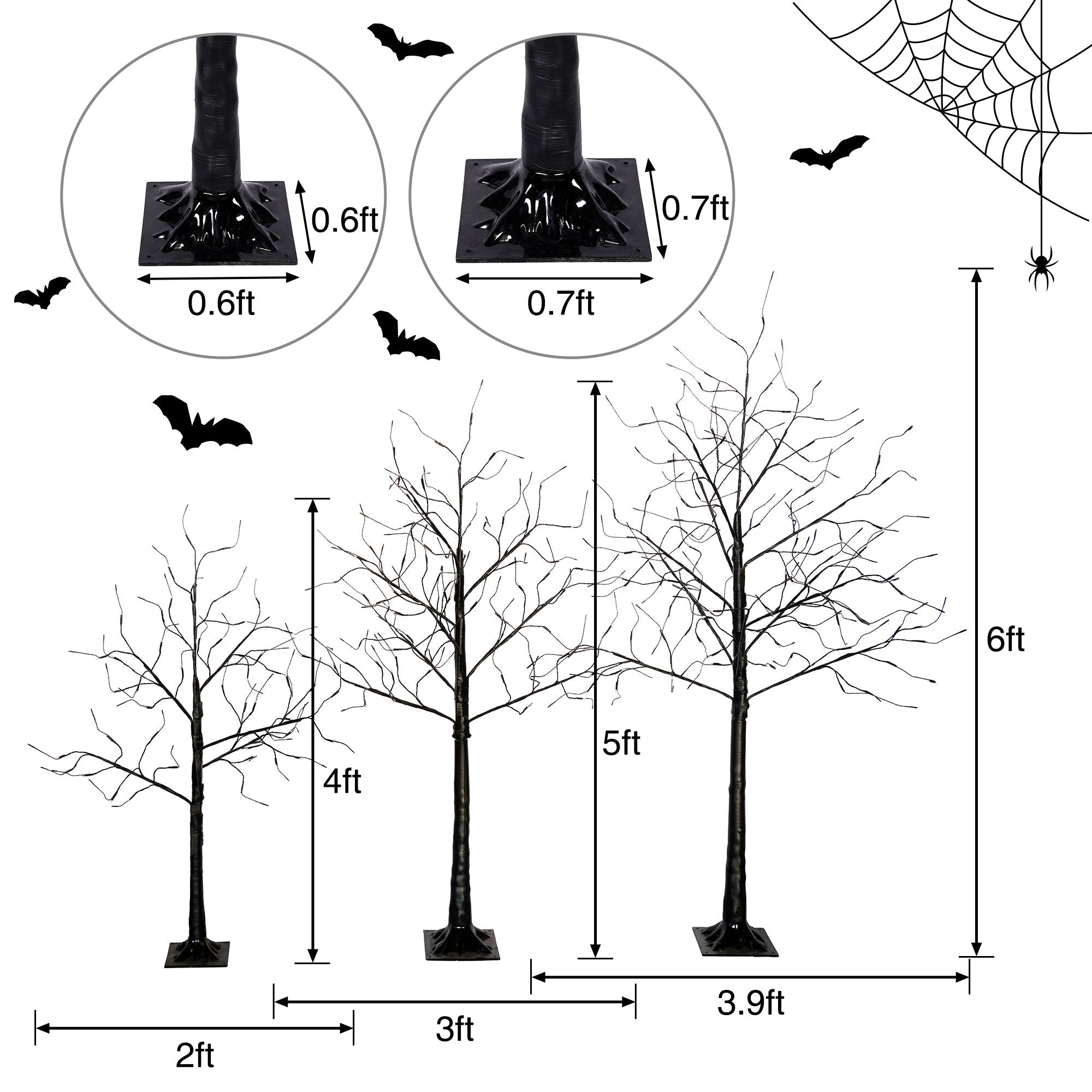 3 Pc Illuminated Halloween Tree with Purple LED Glow