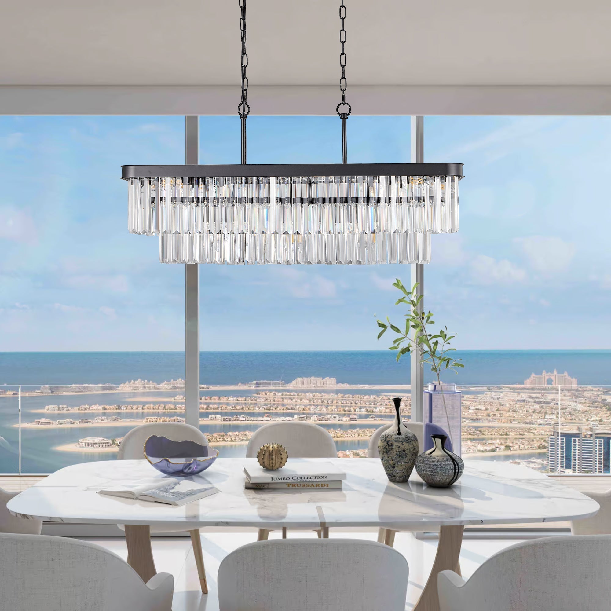 Rectangular Crystal Chandelier Adjustable