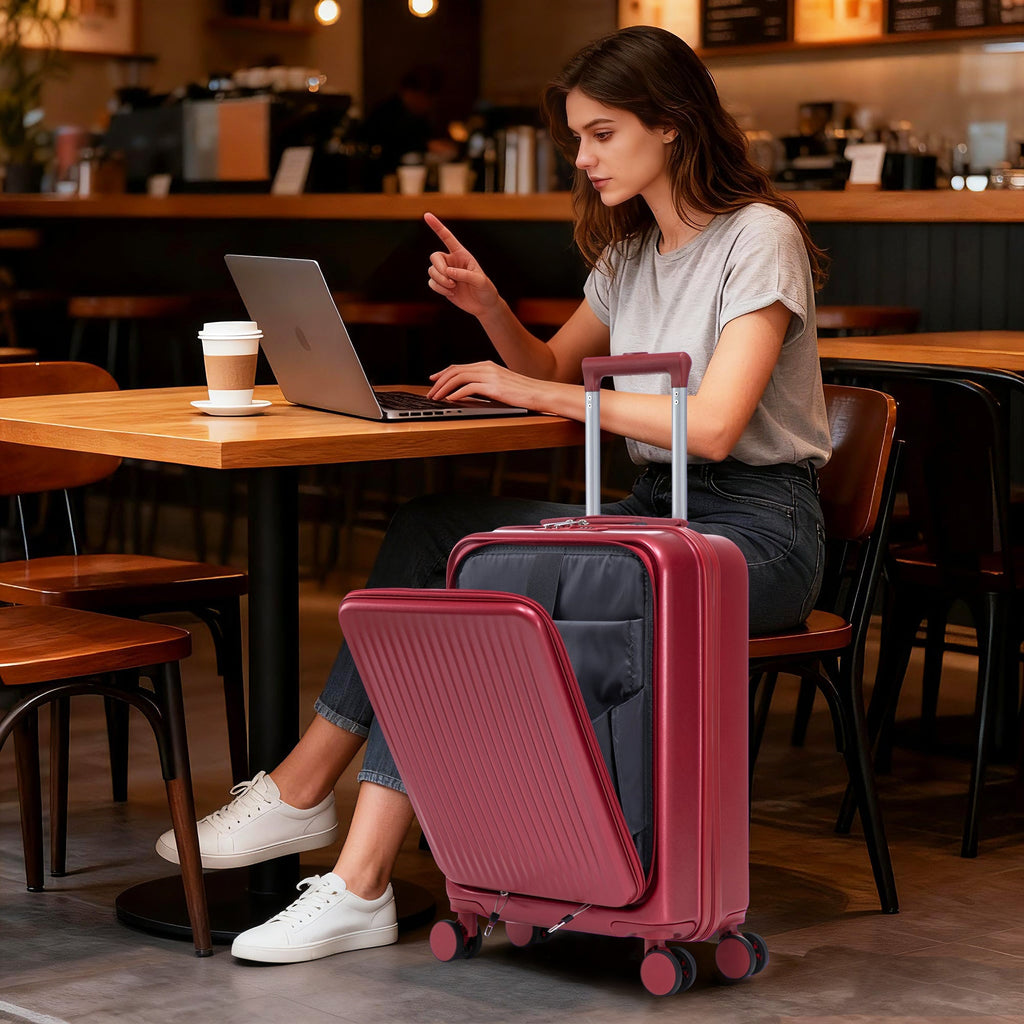 14'/20' 2 pcs ABS Spinner Wheel Luggage Set with Combination Lock and Front Opening Design