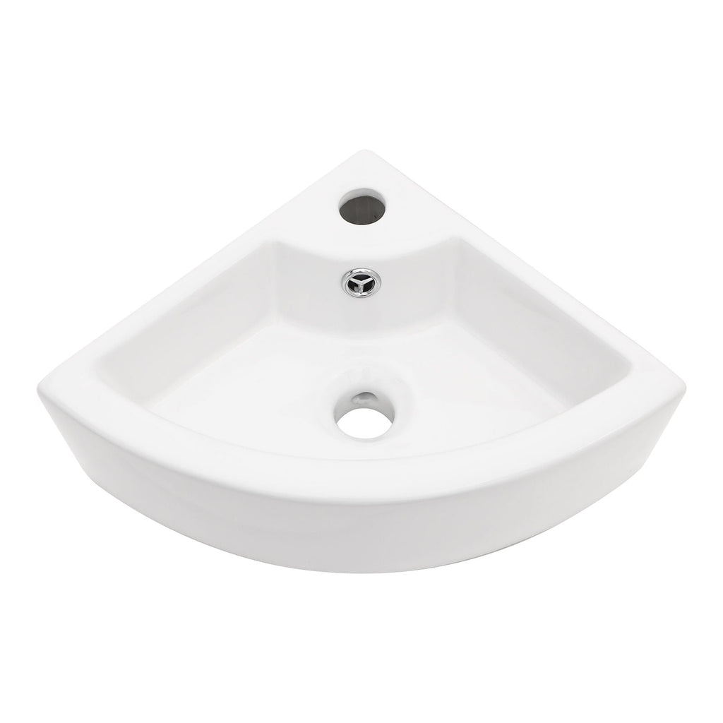 Triangle Porcelain Wall Mount Vessel Sink With Single Faucet Hole & Overflow