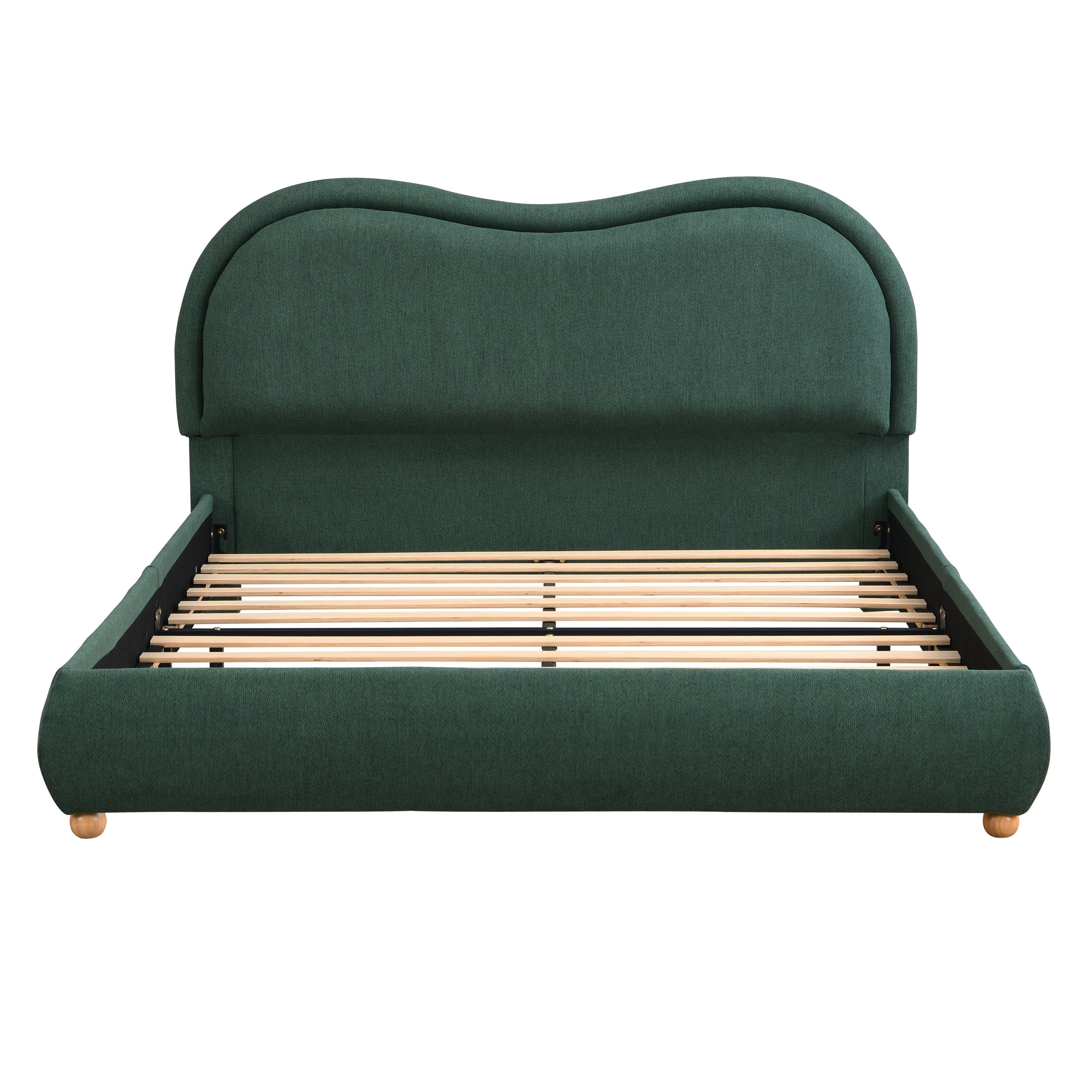Queen Size Upholstered Platform Bed Frame with Rounded Corners Curved Headboard