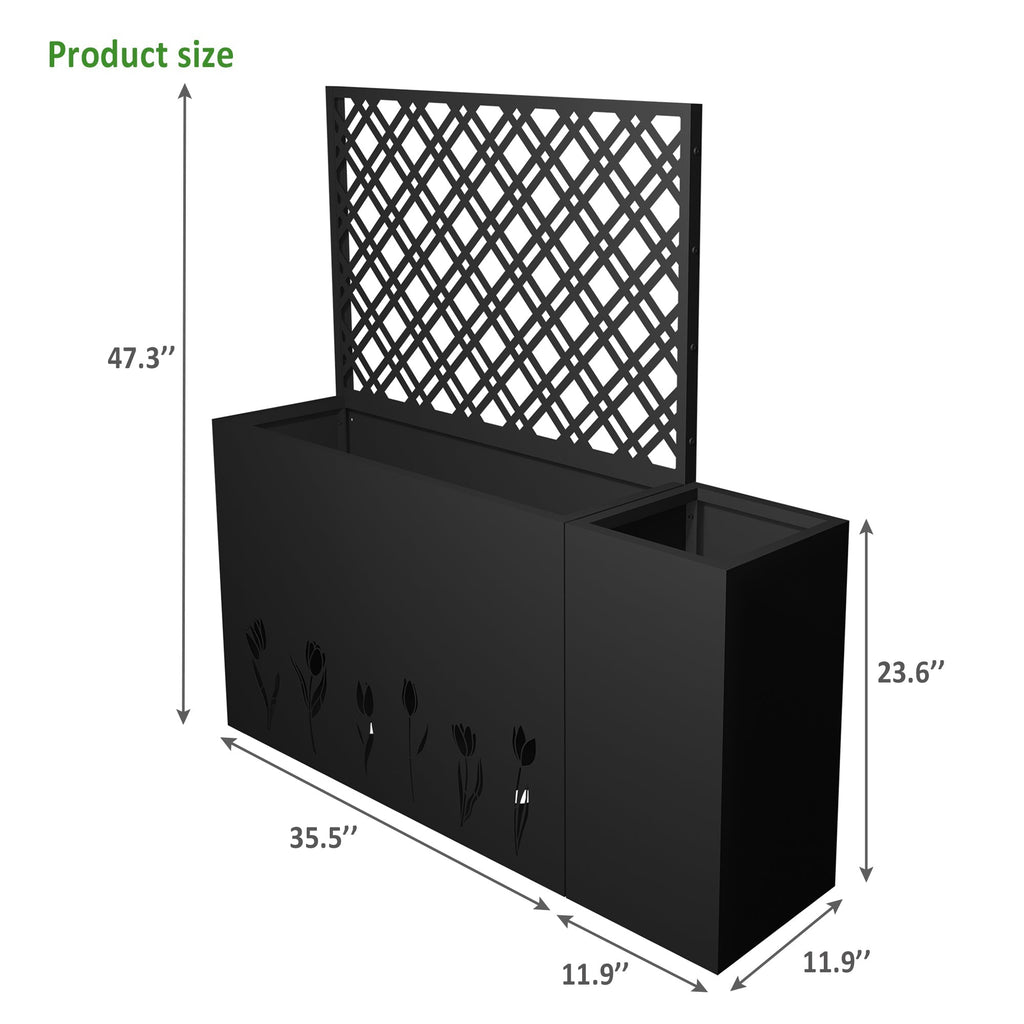2-Piece Metal Planter Box with Trellis - Tulip Black