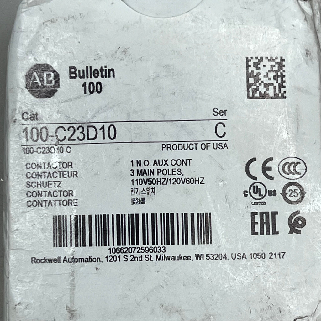 ALLEN BRADLEY IEC Contactor Non-Reversing 120/110v 60/50hz Grey 100-C23D10