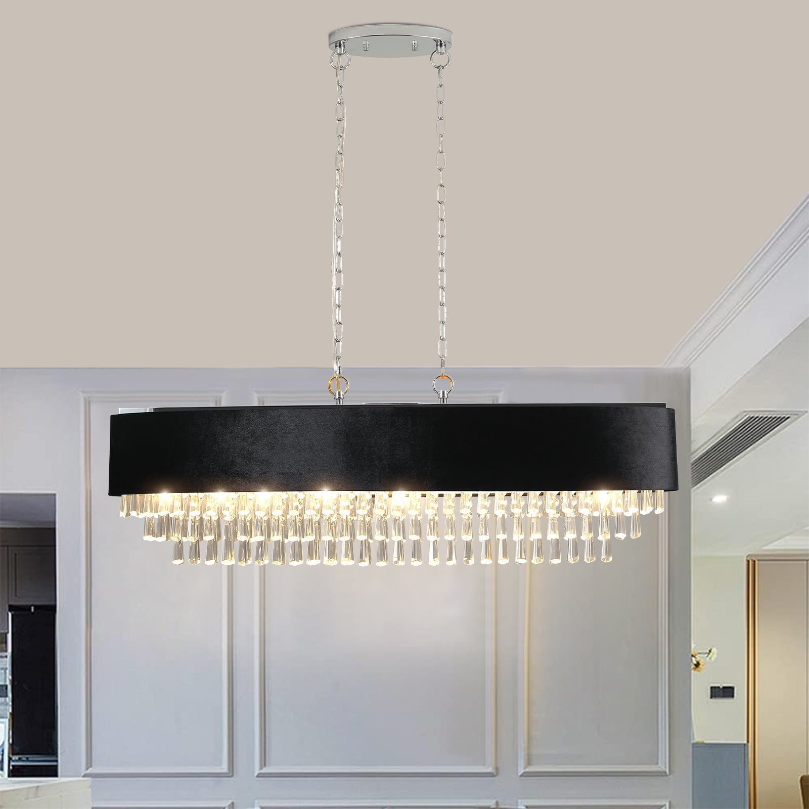 39' Modern Crystal Chandelier with Black Imitation Velvet Shade