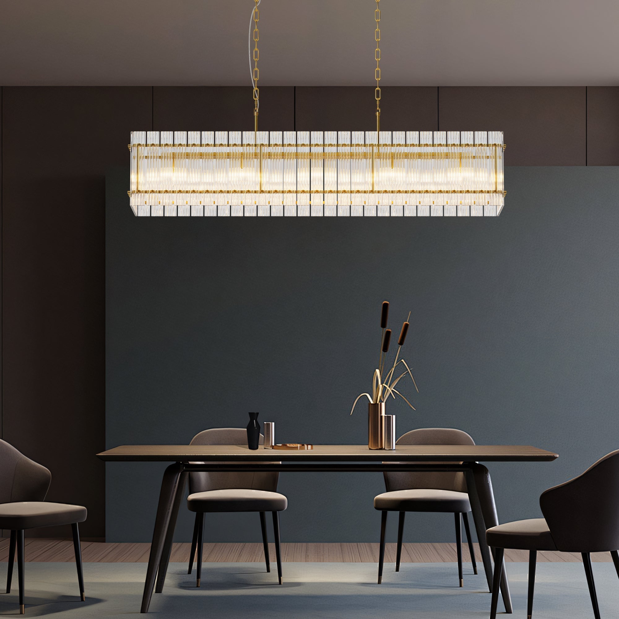 Modern Rectangular Crystal Glass 10-Light Chandelier