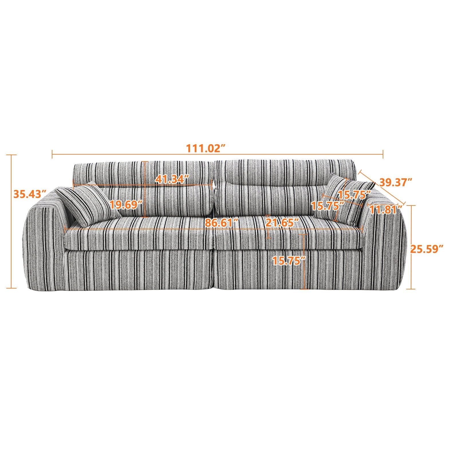 3 Seater, Couch With Throw Pillows For Living Room