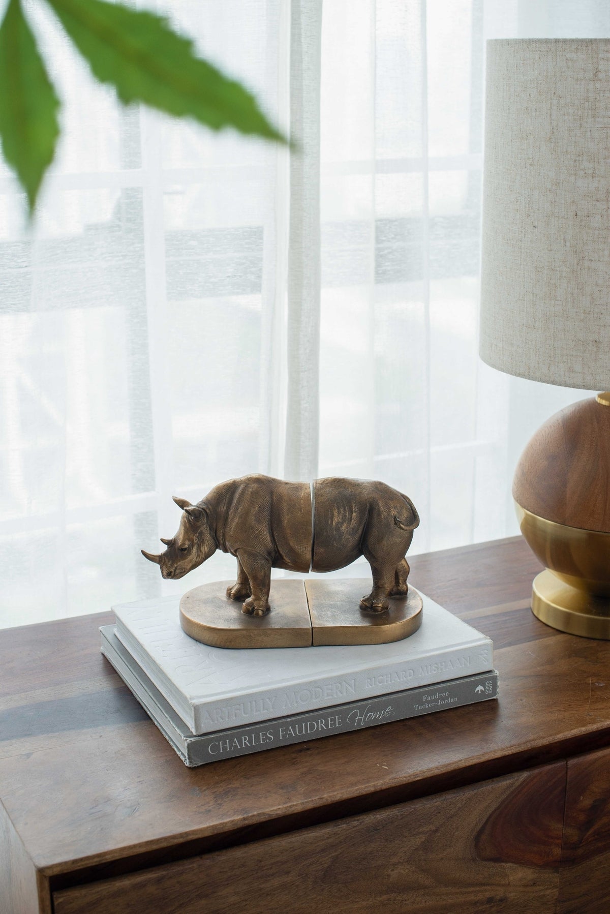 Set of 2 Rhino Bronze Bookends