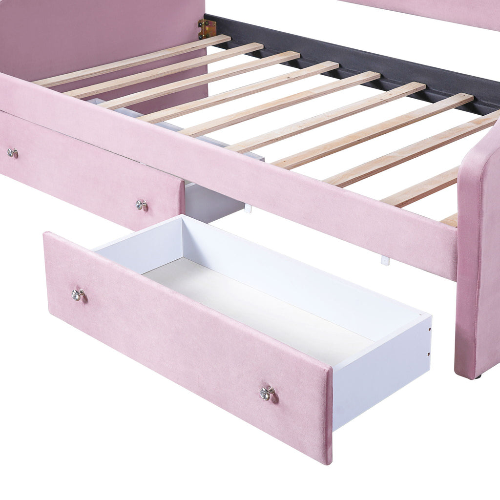 Upholstered Daybed With LED Lights And 2 Drawersme