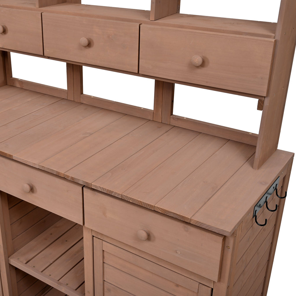 Topmax 65.7'' Tall Garden Potting Bench Table with Hutch