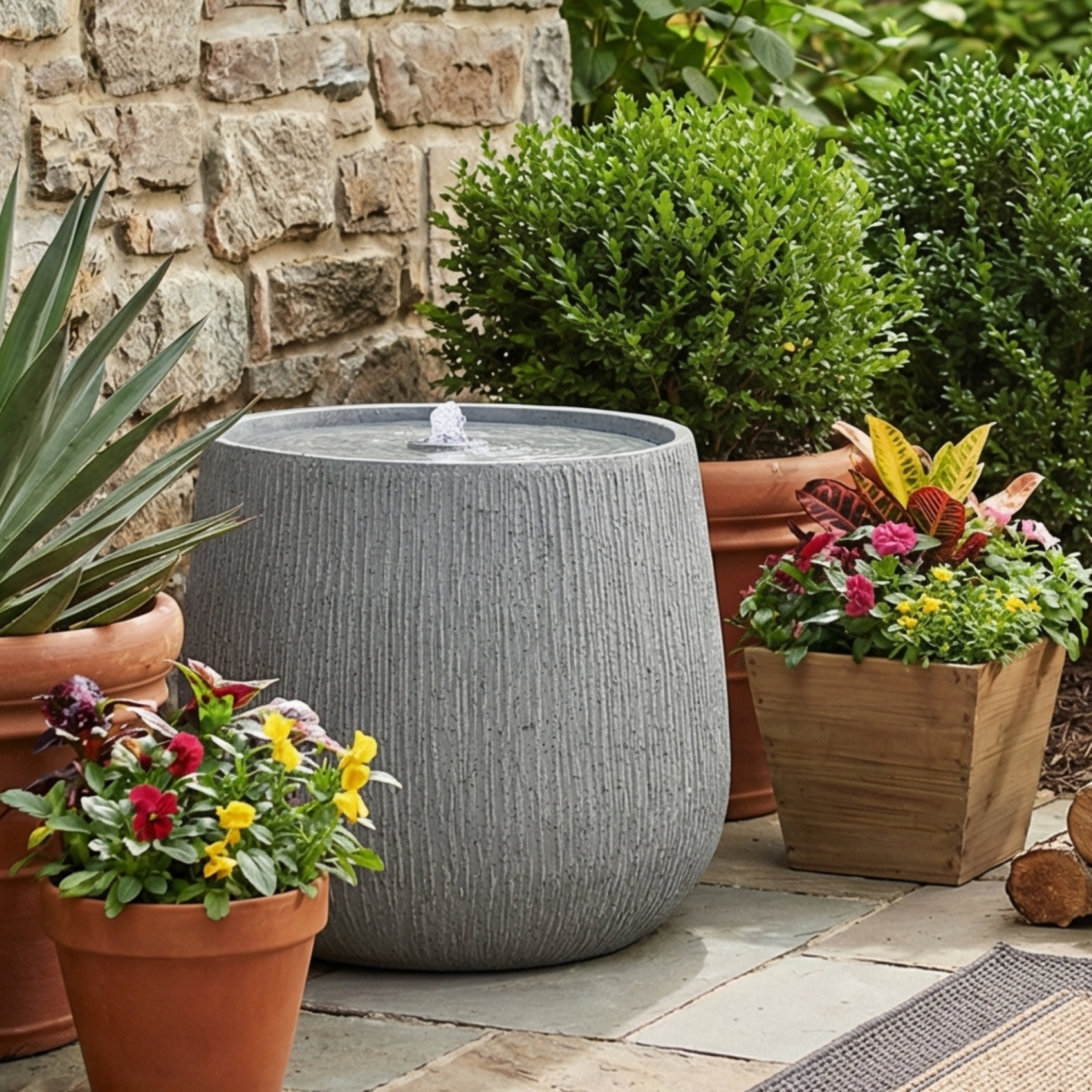 12.99" Gray Polyresin Outdoor Water Fountain with LED Light