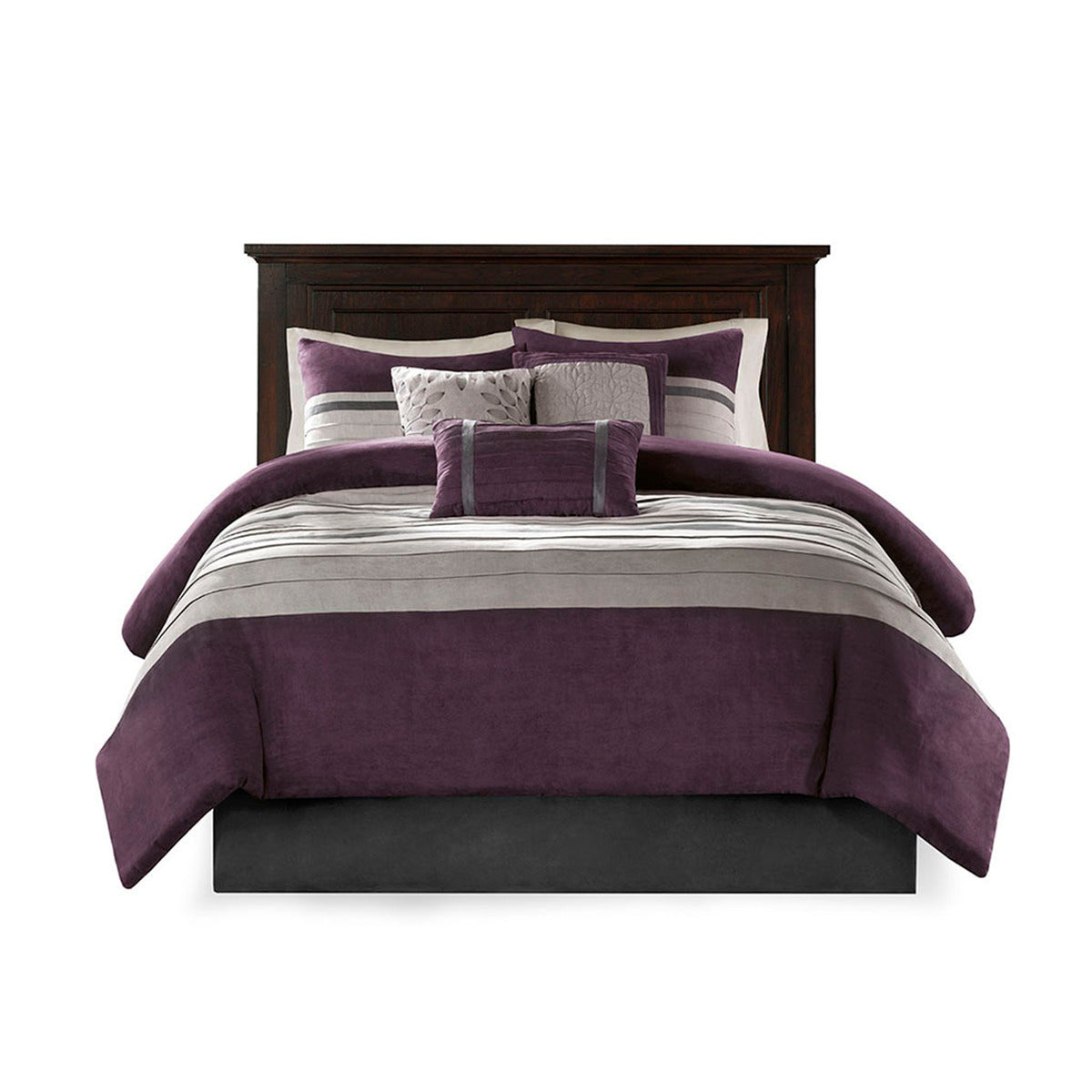 7 Piece Faux Suede Comforter Set Purple Queen