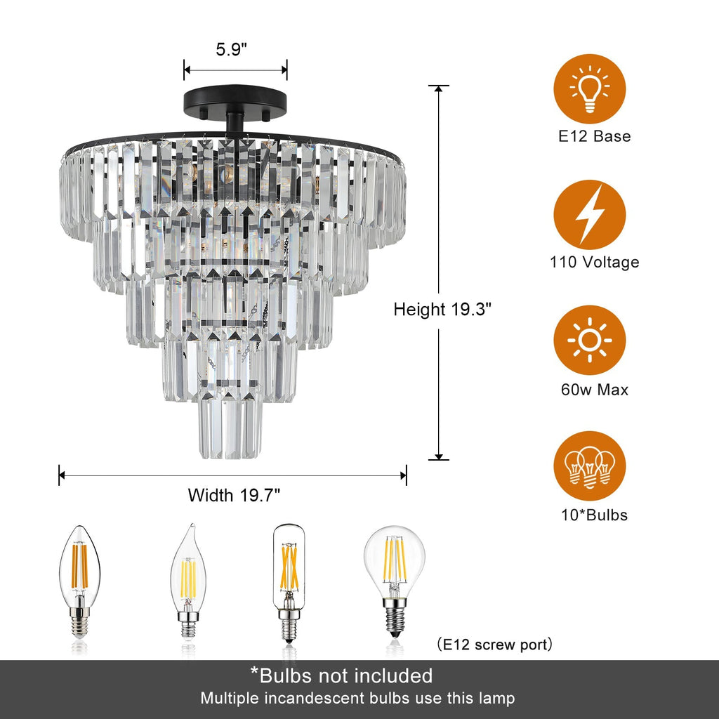 20" Black Crystal Chandelier Ceiling Light