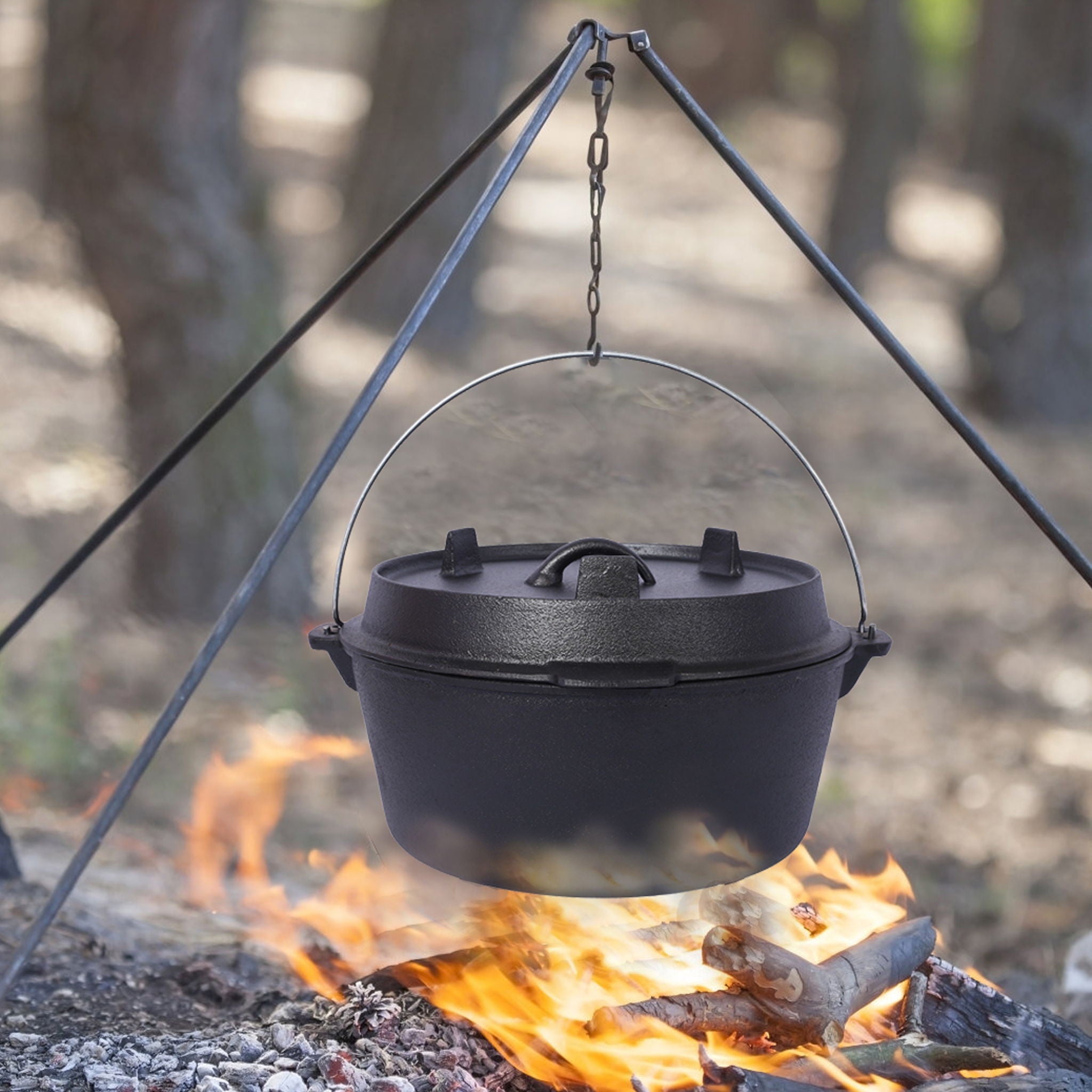 Pre-Seasoned Cast Dutch Oven with Skillet Lid and Pot Rack