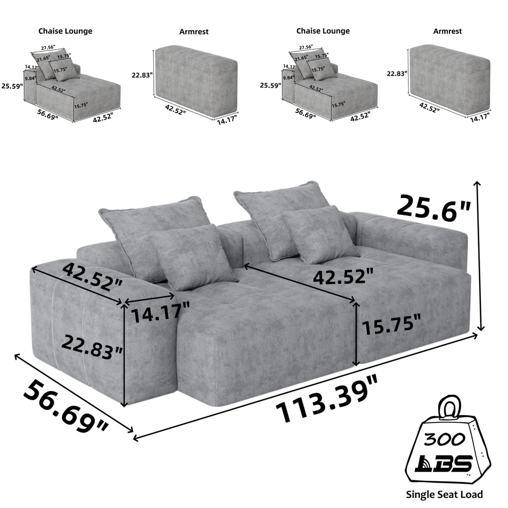 Modern Oversized DIY Combination Modular Sectional Sofa With Pillows