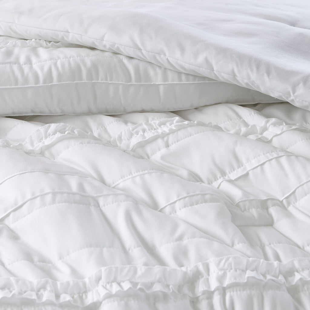 5 Piece Microfiber Ruffled Comforter Set - White California King