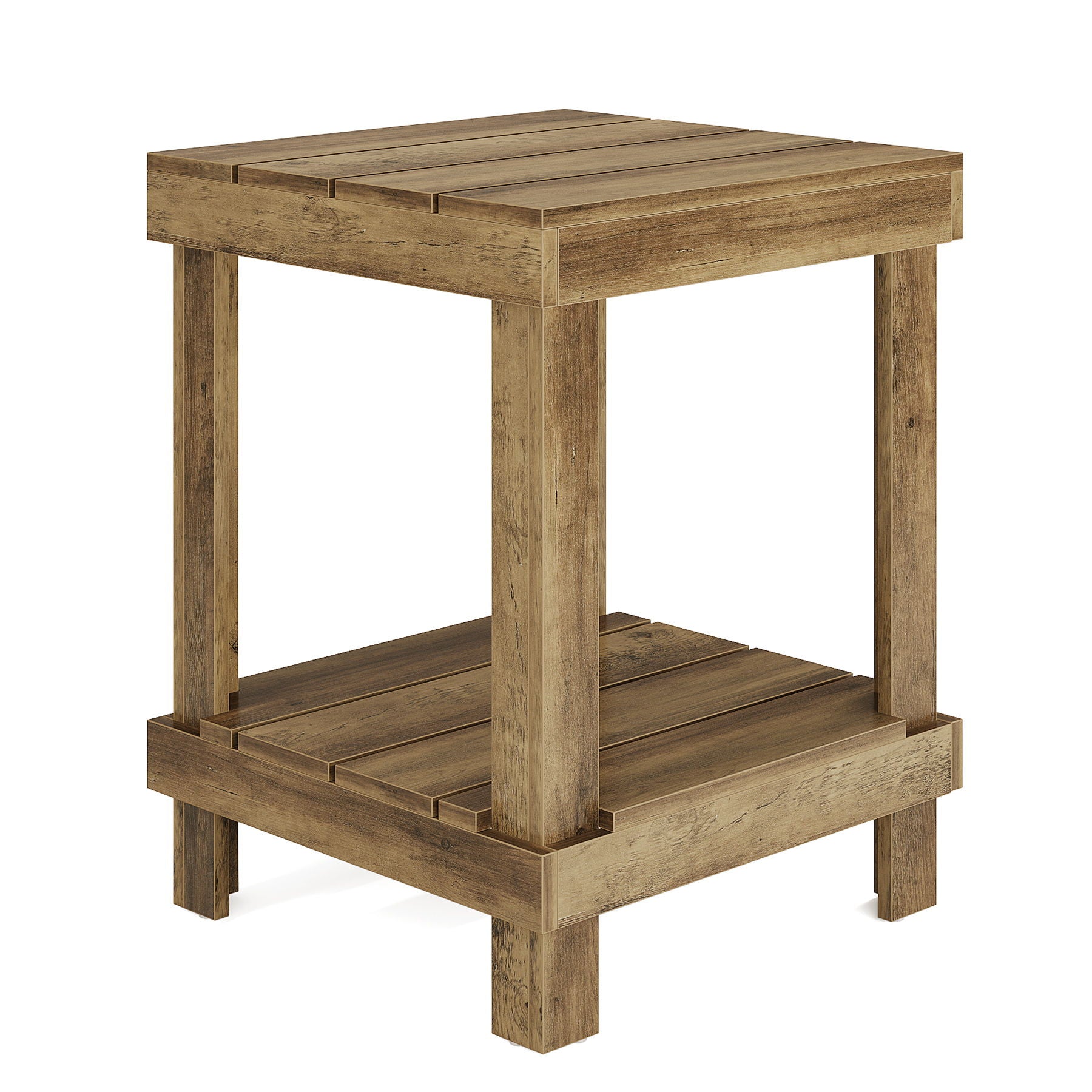 2 Tier End Table With Open Shelves, Natural Wood