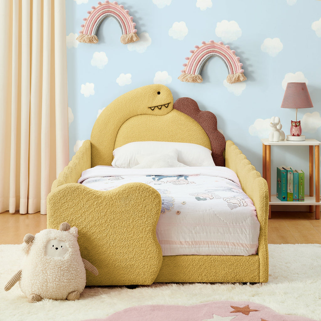 Twin Size Dinosaur-Shaped Kids Bed with Safety Guardrails