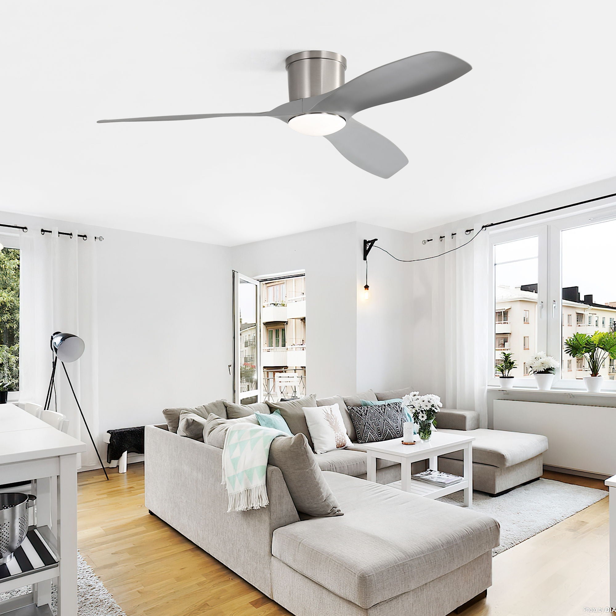 Flush Mount Ceiling Fan With Dimmable LED Light, 3 Blades, Reversible DC Motor