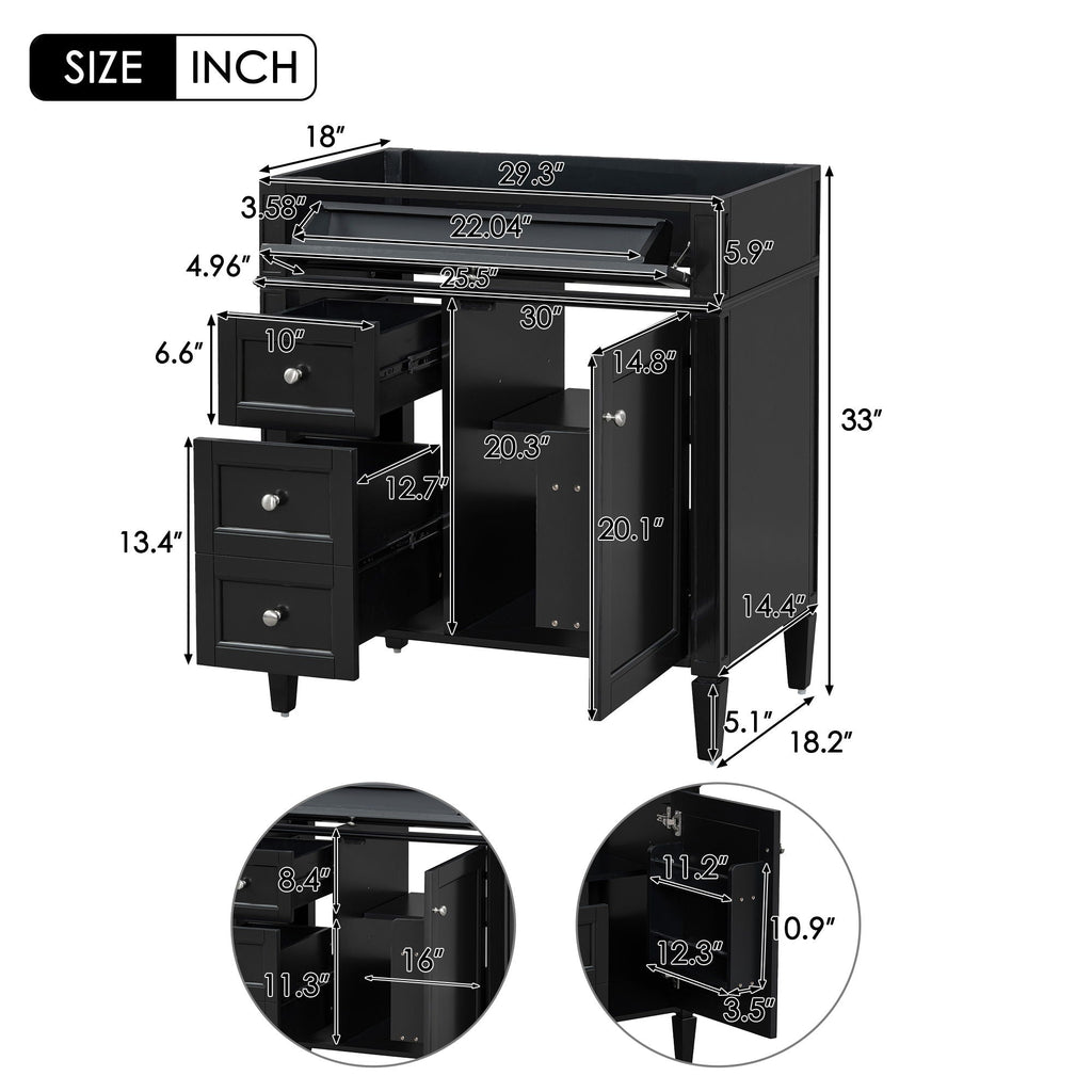 Bathroom Vanity With 2 Drawers and Tip-Out Storage Cabinet