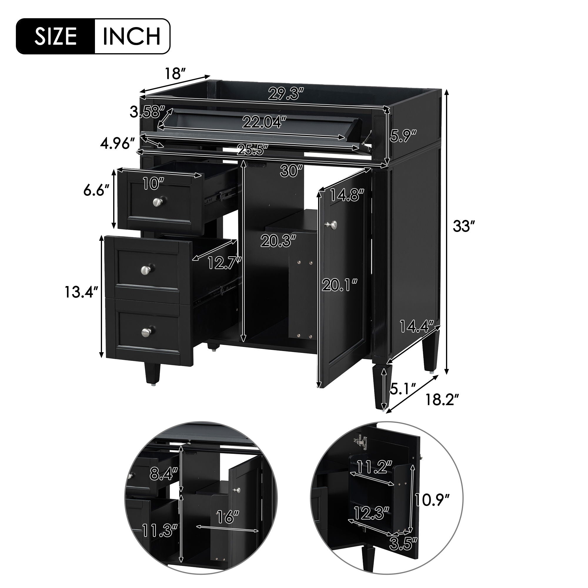 Bathroom Vanity With 2 Drawers and Tip-Out Storage Cabinet