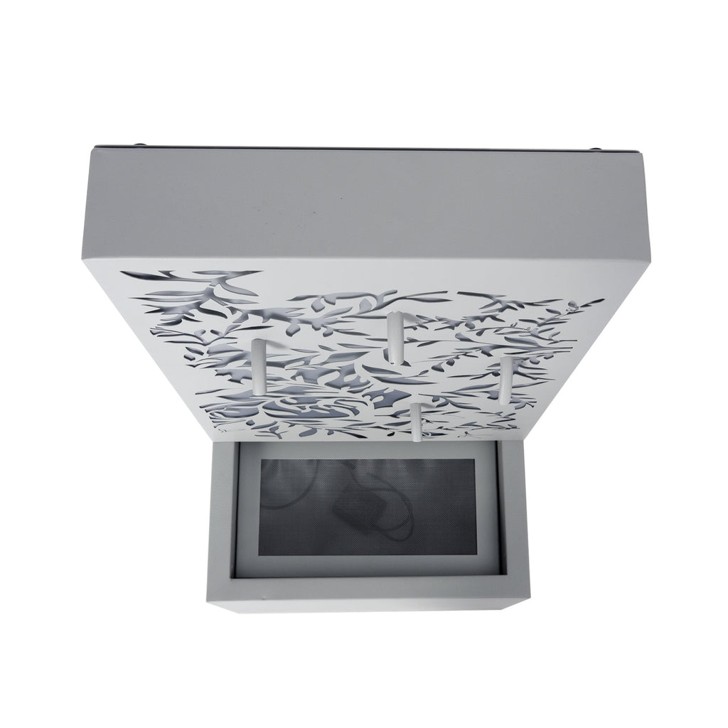 30.71' Light Gray Metal Leaf Cutout Outdoor Water Wall Fountain with LED Lights
