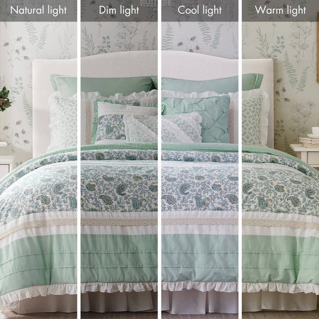 9 Piece Cotton Percale Comforter Set Aqua