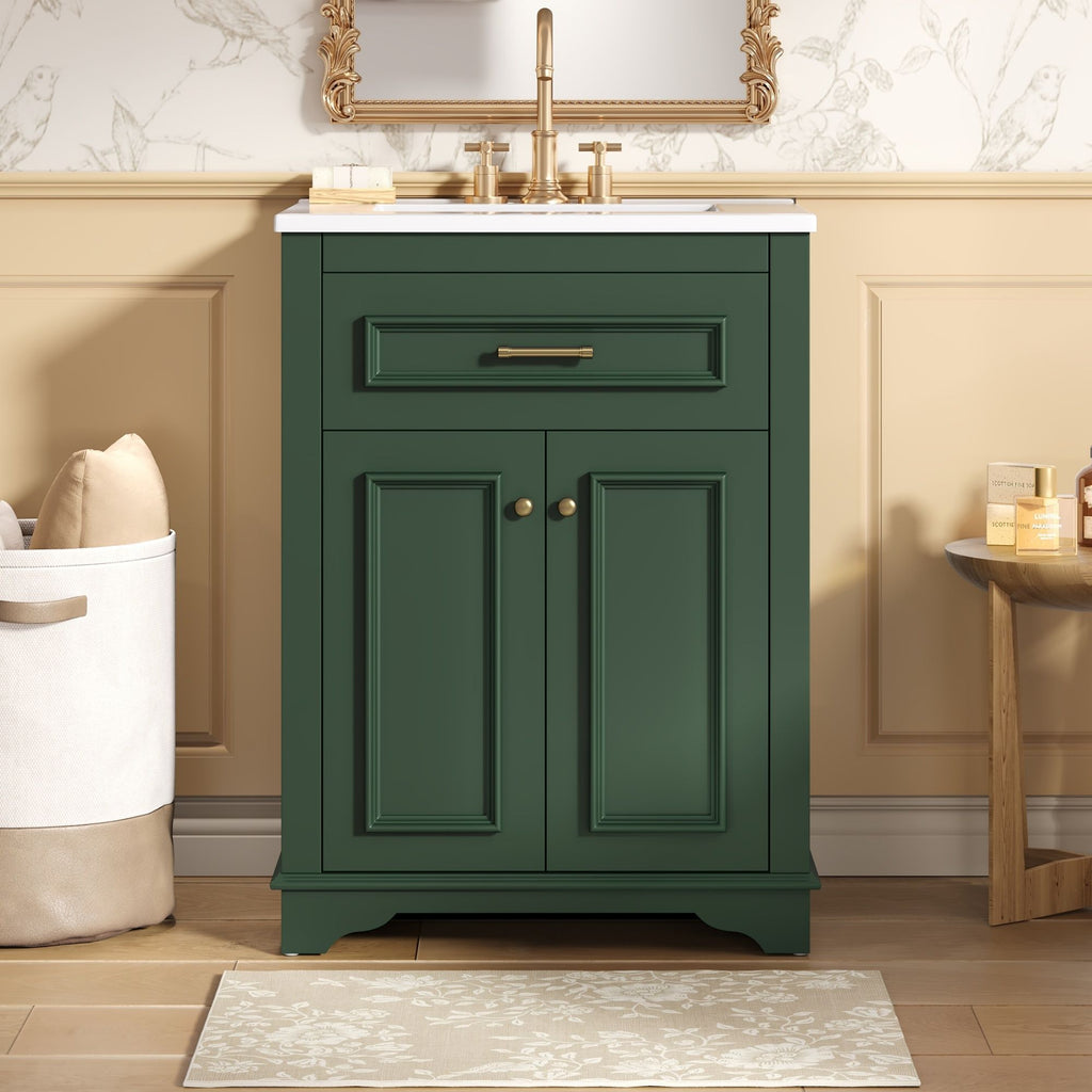 Bathroom Vanity With Integrated Sink, 2 Door Cabinet With Tip Out Drawer