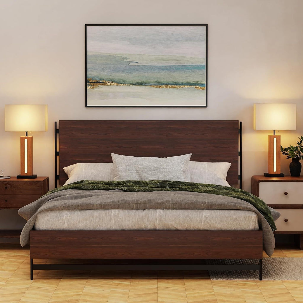 Table Lamps Set of 2, Modern Dimmable Bedside Lamps with Linen Shades