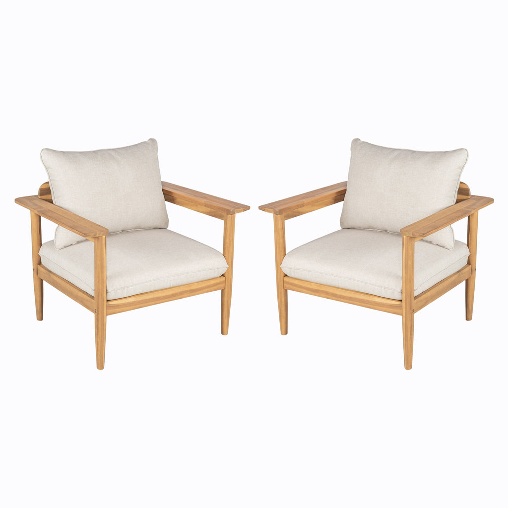 Terassi Outdoor Lounge Chair Set of 2 with Cushions - Beige / Light Teak