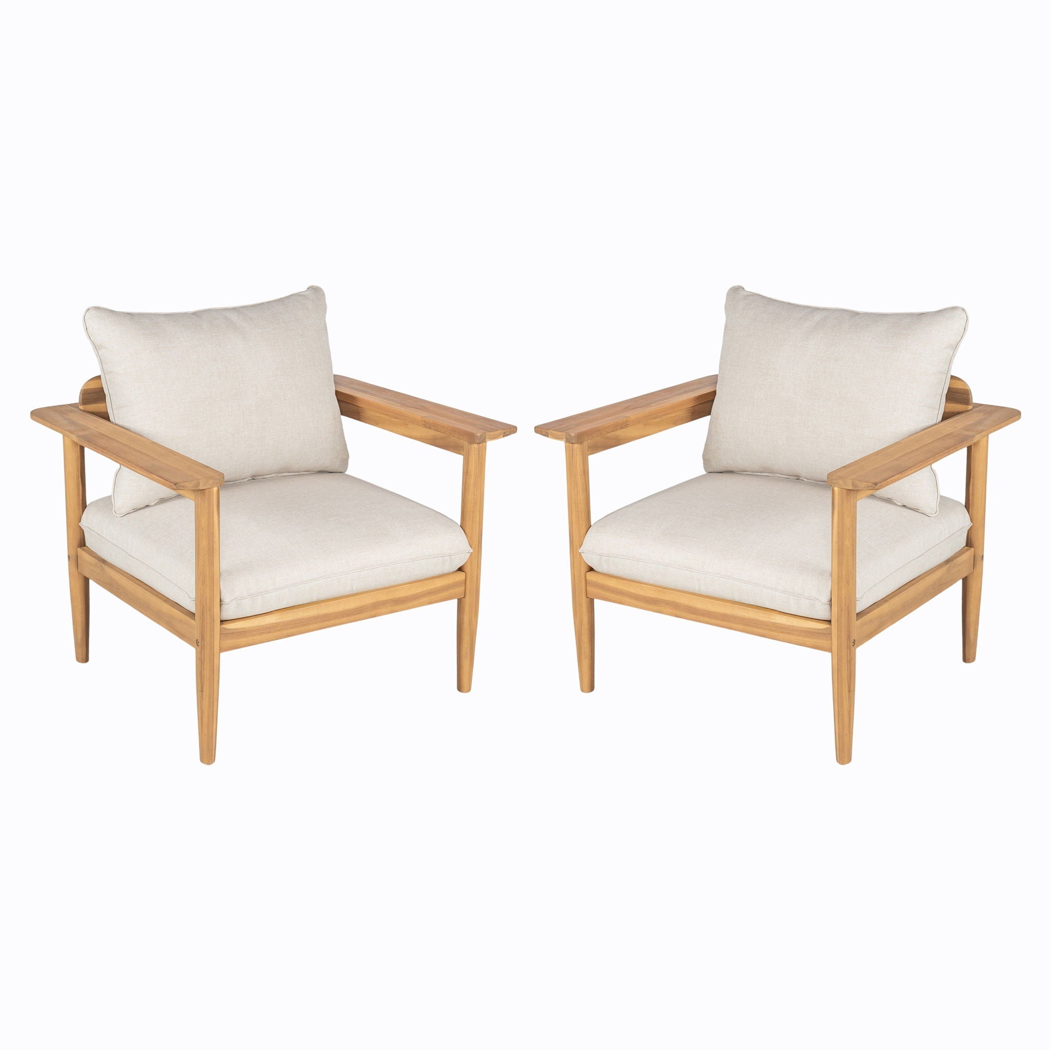 Terassi Outdoor Lounge Chair Set of 2 with Cushions - Beige / Light Teak