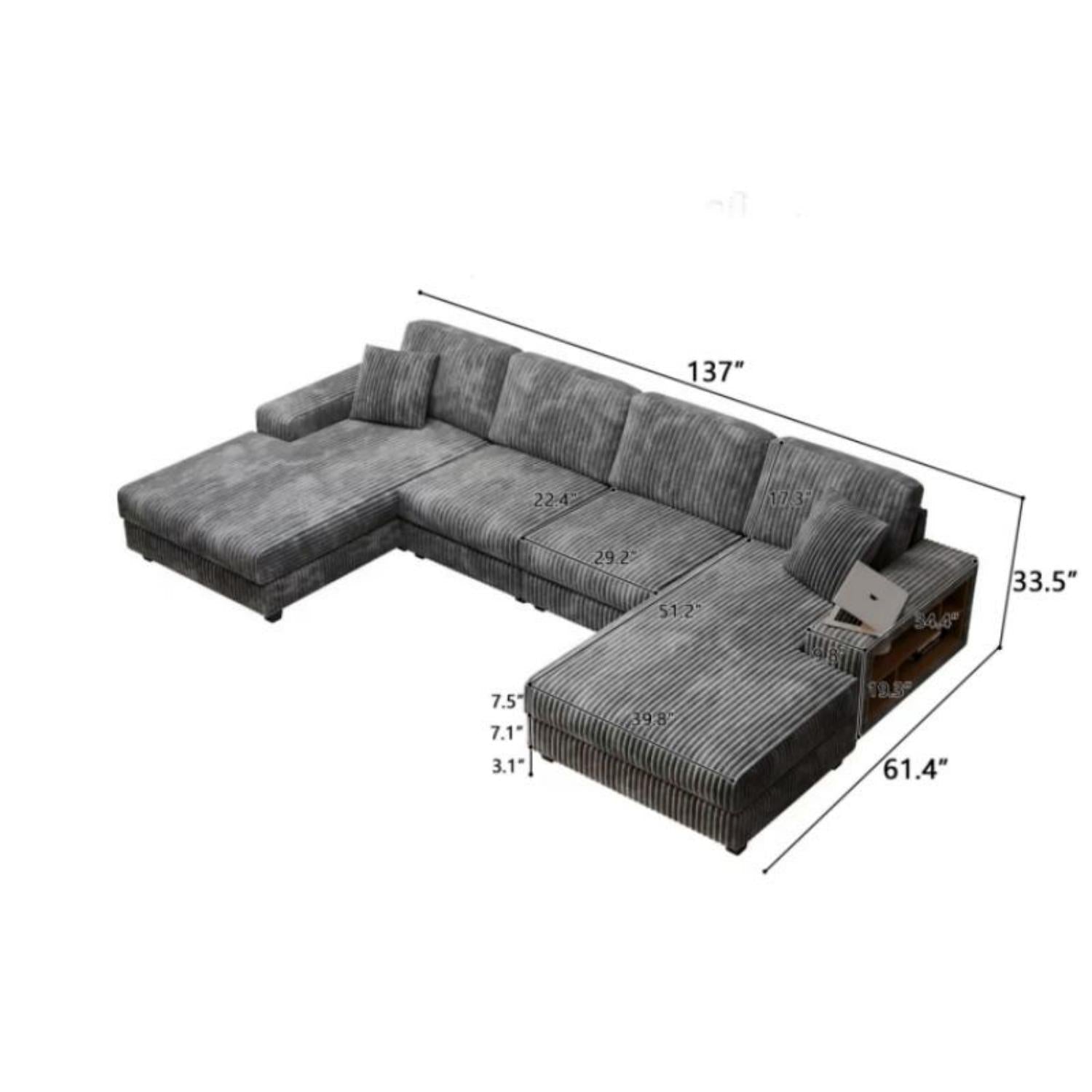 U-Shaped Convertible Sofa, 4 Seater Large Living Room Lounge