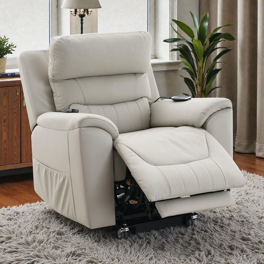 Marsha Silicone Synthetic Leather Power Motion Recliner with Lift Heating Massage Chair - Light Gray
