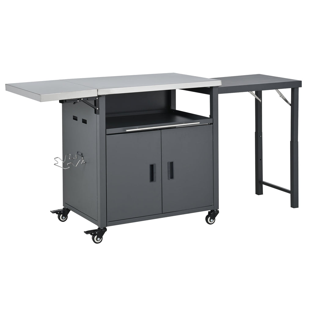 Foldable Outdoor Prep Station BBQ Cart Patio Dining Cart