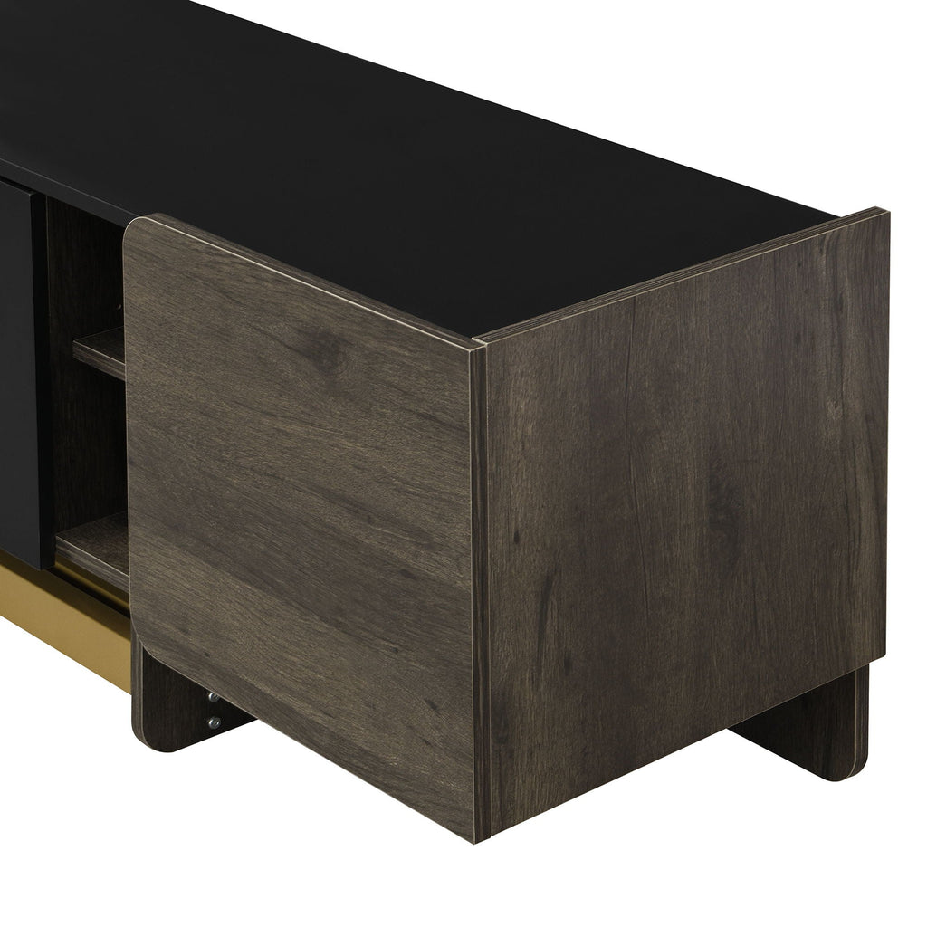 TV Stand With 1 Drawer, 2 Cabinets And Adjustable Shelves