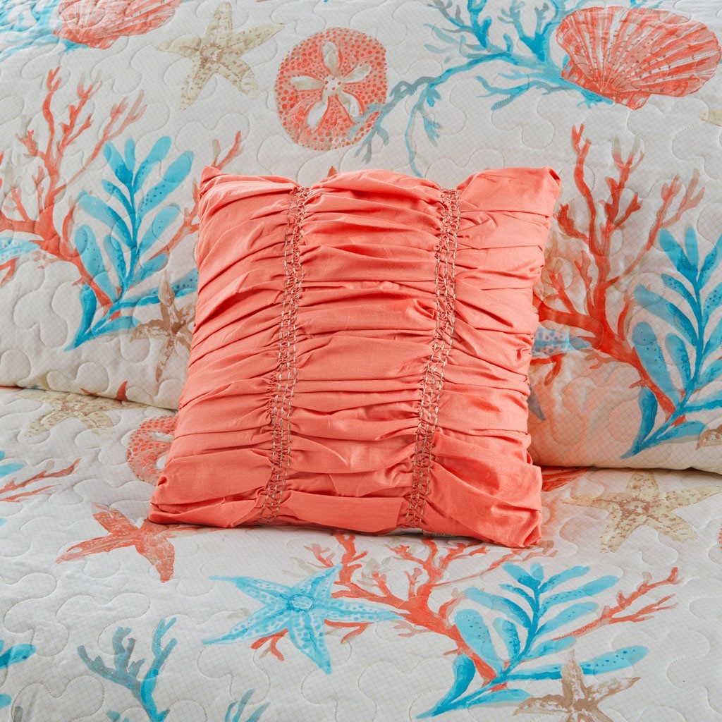 6 Piece Cotton Sateen Quilt Set with Throw Pillows Coral Full/Queen