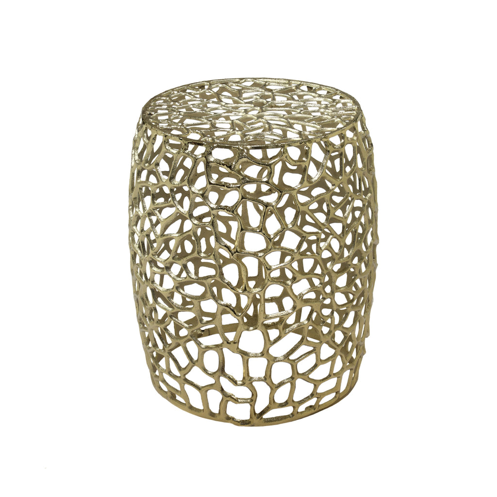 Aluminum Drum End Table with Intricate Design in Gold