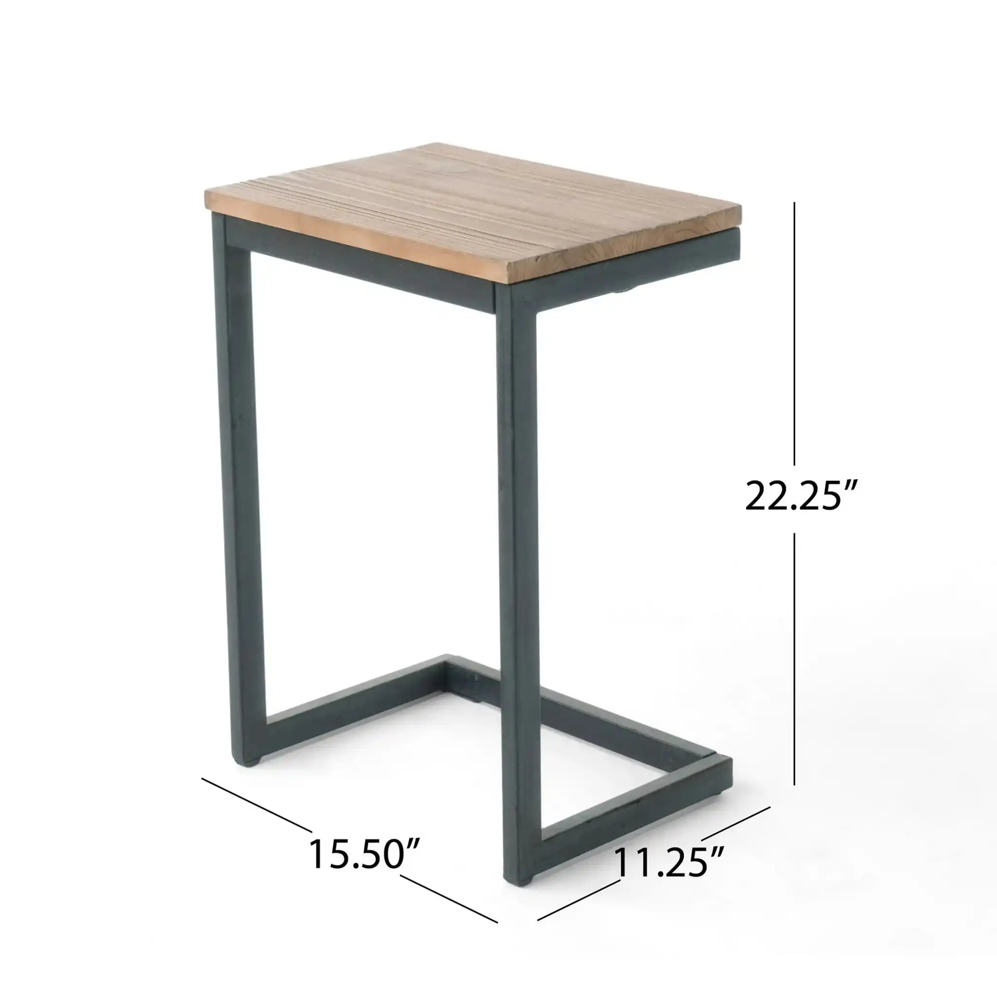C Shaped End Table With Iron Base And Fir Wood Top