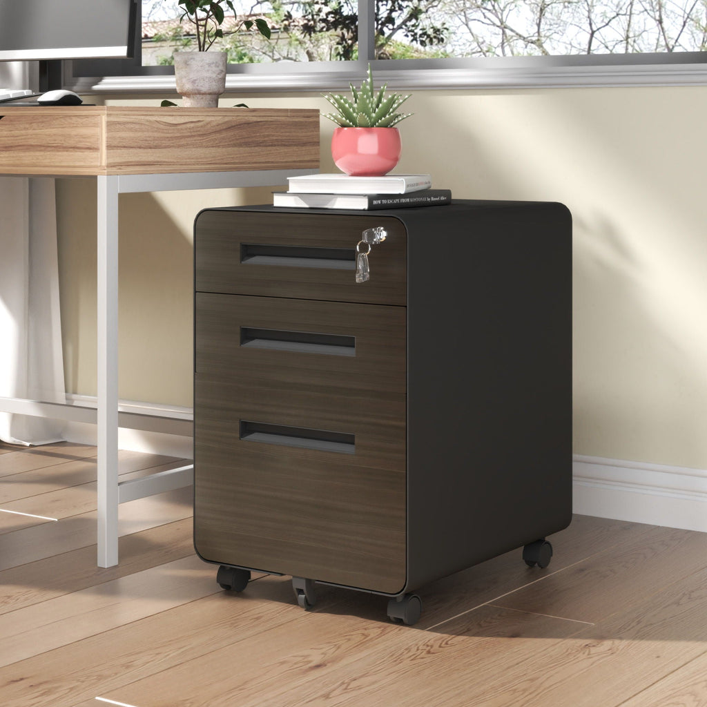 3-Drawer Mobile File Cabinet with Lock and Casters