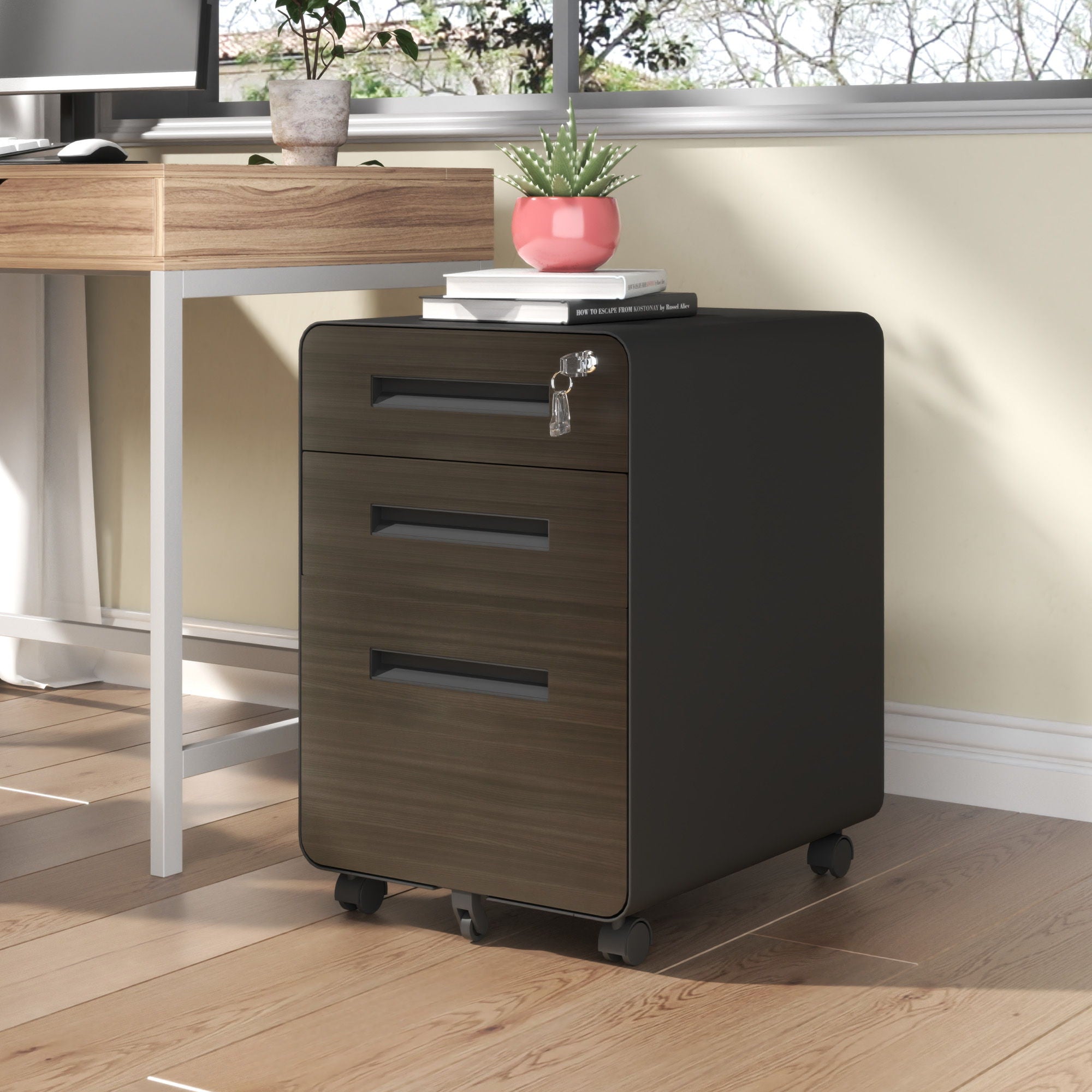 3-Drawer Mobile File Cabinet with Lock and Casters