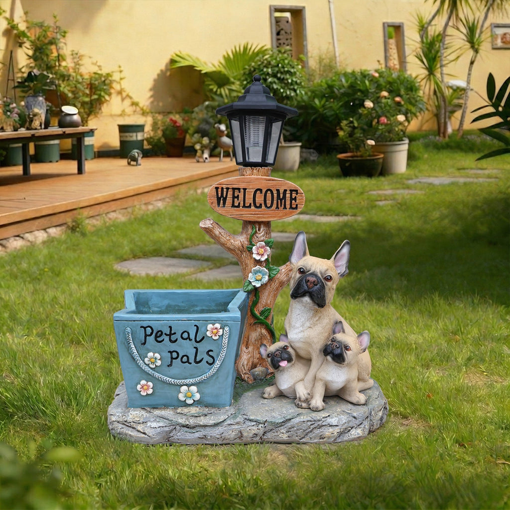 French Bulldog Family Planter Statue