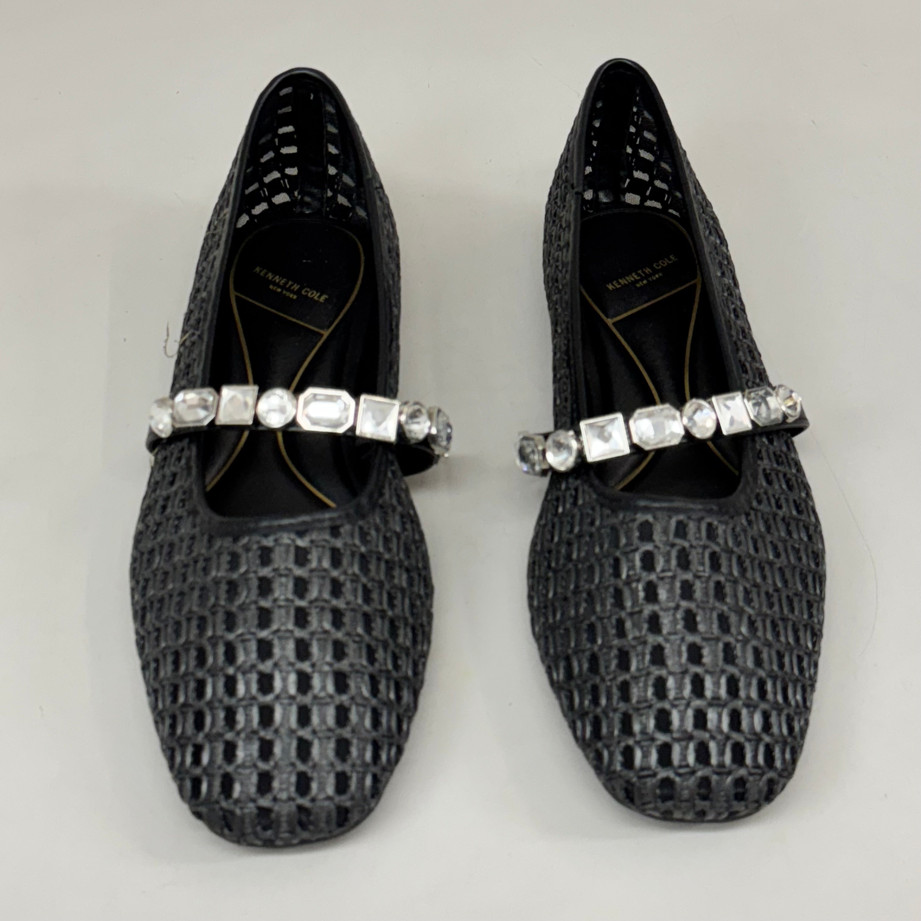 KENNETH COLE New York Zeta Raffia Jewel Jane Flat Women's Sz 10 Black KL25ZMJ01