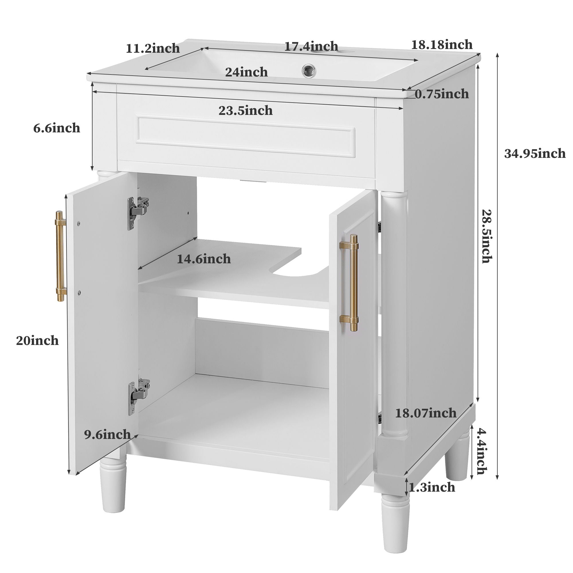 Bathroom Vanity With Integrated Sink and 2 Door Cabinet